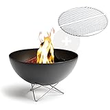 höfats - Bowl Feuerschale mit Drahtfuß + GRILLROST Bundle 5 - als Feuerstelle mit Grill nutzbar - für Garten Camping Terrasse - Stahl emailliert - schw