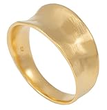 Pernille Corydon Damen Ring Gold Saga gehämmerte Oberfläche breiter Damenring mit Vertiefung Matt 925 Silber vergoldet - Größen 52 und 57 (55 (17.5))