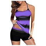 unilarinna Push Up Bikini Bademode Damen Swimsuit Set Frauen Plus Size Print Strappy Back Tankini Zweiteilige Badeanzüge Badekleid Swimwear Einfarbig Top mit Shorts Schwimmanzug