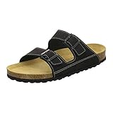 AFS-Schuhe 3110 sportliche Herren Pantoletten Leder, Bequeme Hausschuhe Korkfussbett, Made in Germany (43 EU, schwarz Nubuk)
