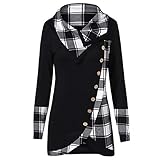 VECDY Damen Pullover,Räumungsverkauf- Herbst Frauen Langarm Hoodie Sweatshirt Pullover mit Kapuze Baumwollmantel Pullover Lässige hohe Kragen warmen Pullover Hoodie (V-schwarz, 40)