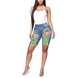 Qtinghua Sexy Denim-Shorts, Persönlichkeit, Zerrissene, hohe Taille, Straßen-Shorts mit Taschen für Damen, grün, L