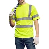 GOGO Reflektierende T-Shirt Warnweste Sicherheitweste mit Feuchtigkeitsableitendem Mesh und Tasche Neon Gelb XL