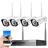 8CH Überwachungskamera Set Aussen 1296P WLAN Überwachungskamera System 4PCS 3MP HD Kabellose Videoüberwachung kit Innen Außen, 30M Nachtsicht,WDR P2P IP66 Wetterfest Beweungsmelder, Keine Festp