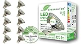 10x greenandco® CRI 90+ LED Spot ersetzt 53W GU10 in Stufen dimmbar ohne Dimmer 5W 400lm 3000K warmweiß 110° 230V, flimmerfrei, 2 Jahre G