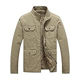 Yowablo Jacke Herren Plus Samt Herbst Winter Lässig Stehkragen Dicke Reine Baumwolle Gewaschen Arbeitskleidung Mäntel ( XL,2Khaki )