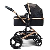 Pixini Kinderwagen (Kalani 2in1 Kombikinderwagen, inkl. Babywanne & Buggy - Wickeltasche/Cupholder/Regenschutz in gold/schwarz)