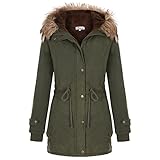 Tekaopuer Pure Color Slim Daunenjacke mit Kapuze, warm, Reißverschluss, Plüsch, Freizeitmantel für Damen, armee-grün, 48