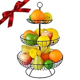 Obst- und Gemüsehalter mit 3 Etagen, Obst- und Gemüseorganizer und Aufbewahrungskorb, französisches Landdekor, Drahtkörbe, abnehmbarer Obsthalter für Theke, Esszimmer, Küche, Arbeitsplatte, schw