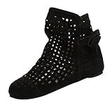 Alwayswin Damen Stiefel, Damen Sommer Herbst Hollow Boots Flache Freizeitschuhe Sandalen Hohl Bow Stiefeletten Sommerstiefel Wedges Cutout Slip On Schuhe B