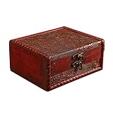 Btruely Schatztruhe Holztruhe Schatzkiste Vintage-Look Piraten Schatzsuche Holz massiv braun Kolonialstil Schatulle Bauernkasse Holz Piratentruhe Geldtruhe (Khaki)