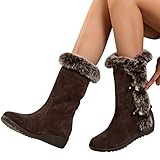 Winterstiefel Damen Rutschfeste GefüTtert Schneestiefel Hohe Stiefel Damen Ohne Absatz Lange Stiefel FüR Frauen Flach Wasserdicht Casual Cowboystiefel Wasserdicht WüStenstiefel Warm Samtig H