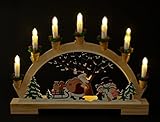 Kerzenbogen Lichterbogen mit 10 LED warmweiss, aus Holz natufarben mit Motiv Weihnachtsmann Mehrfarbig, 52x33cm, Batteribetrieb