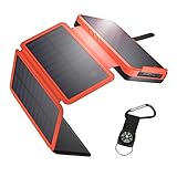 Solar Powerbank 26800mAh Solar Ladegerät Outdoor mit 4 Solarpanel Externer Akku Taschenlampe Kompass geeignet für Handy Tablet Smartphone (Orange)