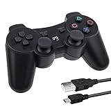 Lunriwis Wireless Controller für PS3, Wireless Controller Double Shock Gaming Controller 6-Achsen Bluetooth Gamepad Joystick mit kostenlosem Ladekabel für PS3 C