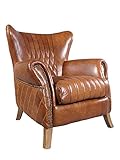 Ohrensessel Enfield Vintage Leder Whiskey Brown Messing