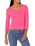 Amazon Essentials 3/4 Sleeve V-Neck fashion-t-shirts, Kräftiges Rosa, M (38 - 40)