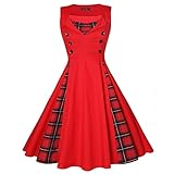 Vintage Abendkleid Damen 50S Retro Cocktailkleid KnöPfe Mit Rotem Karomuster Rockabilly Retro Schwingen Kleid Faltenrock A-Line Petticoat Herbst M