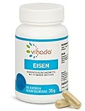 Vihado Eisen Kapseln – hochdosiertes Eisen gegen Müdigkeit – mit Vitamin C für erhöhte Eisenaufnahme – Vitamin B12 und Biotin für normale Funktion des Nervensystems – 90 Kap