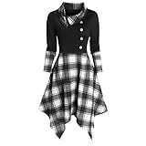 tohole Damen Rockabilly Dress Vintage Knielang Faltenrock Retro Kleid Frauen Classic Langarm Solide Spleißen Hedging Tailliertes Sw