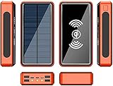 Geling Solar-Ladegerät Für Handy, Schnelllade-Camping-Akku 10W Qi Wireless Solar Power Bank-Regenfest Mit Schnellladung 4 Ausgänge 3 Eingänge, Mit LED-Taschenlampe, Schwarz, 100000Mah,Orange,80000