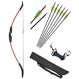 ZSHJGJR Outdoor Recurve Pfeil und Bogen Set mit Köcher Bogenschießen Anfänger Langbogentraining mit Fiberglaspfeile Armschutz und Köcher (Rot)