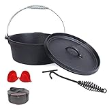Keramik-Kochtopf mit Deckel, emailliertes Gusseisen, runder Dutch Ofen, vorbehandelter Topf mit Deckelheber, Mehrzweck-Kochtopf für Camping, Kochen, tolles Geschenk (25 cm)