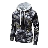 Herren-Sweatshirt mit Batikfärbung, einzigartiges Design, super weich und bequem, mit Tasche, Dunkelgrau + Armeegrün, Larg