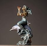 Cakunmik Kreativität sitzende Meerjungfrau Figur Ornament,Meerjungfrau Statue Dekoration,Große Haus Garten Skulptur Raumdekor Harz Kunstsammlung Wohnzimmer Veranda Theke Dek