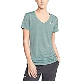 Under Armour Damen Tech V-Neck Twist Kurzarm T-Shirt, Damen, kurzärmelig, Tech V-Neck Twist, Hushed Türkis (396)/Metallic Silber, S