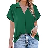 Damen Hemd Elegant kurzarm Ärmel Tunika Tops Bluse V-Ausschnitt Longshirt Oberteile T-Shirt Damen Bluse Shirt Sommer Elegant Hemden Casual Arbeit Ob