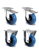 Rollensatz 2 Lenkrollen mit Feststeller + 2 Bockrollen 100 mm Elastik'Blue Wheels'