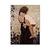 YYAYA.DS Leinwandbilder Klassischer Künstler Gustav Klimt Poster und Drucke eine Mutter mit Kind Ölgemälde auf Leinwand Wandkunst Bilder Wohnkultur 60x90