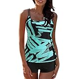 Damen Tankini-Sets Push up Bikini Damen Retro Strandkleidung Zweiteiler Tankini Badeanzug Damen Bademode Badebekleidung High Waist Badeanzug Sexy Swimsuit sportlich Badeanzug (Green, L)