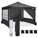 COBIZI Pavillon 3x3m Faltpavillon wasserdicht PVC Beschichtung Pavillondach UV Schutz 50+, mit 4 Seitenteilen für Pavillon 3x3m, Pop up partyzelt Garten Pavillion Zelt inkl. 4 Sandsäcke (Schwarz)