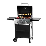 FRYH 3-Brenner Cart Style Flüssiger Propangasgrill Edelstahl BBQ mit Seitlichen Klappbaren Tischen, 30,000 BTU Patio-Garten-Picknick-Hinterhof-Grill-G