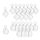 Hellery Set von 24 Sublimation Blank Schlüsselanhänger mit Schlüsselring Platz Runden Wärme Transfer Keychain Holz Leere Schlüsselbund DIY Anhänger fü