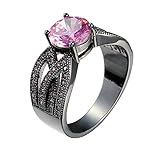 Epinki Hochzeitsring, Damen Ringe Vintage Wicklung Ring Zirkonia Rosa, Schwarz Vergoldet Ring Pärchen für Damen, Rosa, Gr.54 (17.2)