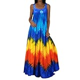 Damen Elegant Partykleid Große Größen Maxikleid Sommer Blumen Lang Kleider V Ausschnitt Ärmellos Rückenfrei Abendkleider Lässiges Strandkleider A Linien Sommerk