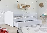 WFL GROUP Kinderbett Weiss 70x140 80x160 80x180 cm Jugendbett Mit Rausfallschutz, Schublade Und Lattenrost - Jungen Und Mädchen - 180x80 - Ohne M