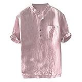 Amphia Herren Leinenhemden Sommer Kurzarm Tops Bluse - Men Leinen Baumwollhemd Button Down Shirt - Herren Kurzarm Henley S