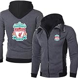 Woakzhe Herren Doppelreißverschluss Jacke Liver_Pool FC Winddicht Fleece Hoodies Lässiger Klassiker Sportbekleidung (XS,Dark Gray)