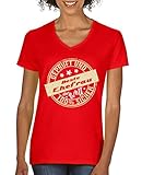 Comedy Shirts - Beste Ehefrau der Welt - Geprueft - Damen V-Neck T-Shirt - Rot/Beige-Weiss Gr. XL