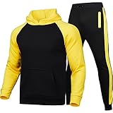 Eternali Jogginganzug Sets Herren Colorblock Patchwork Sportanzug Fitness Jogging Traininganzug Mit Kapuze Freizeitanzug Fitnessanzug Hoodie Sweatshiret und Hose Sport Gym Männer Sportswear O