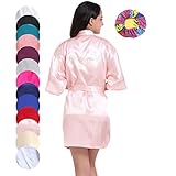 Xiang Ru Damen Satin Bademantel Hochzeit Strass Brautjungfer Kimono mit Schlafkappe Gr. Large,