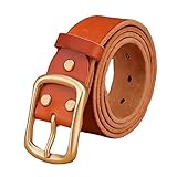 Qqiao Massive Messingschnalle 2020 Vollnarbenleder Herrengürtel Luxus Hot Designer Damen Cowboy Braun Natur (Gurtlänge: ca. 120 cm, Farbe: Kamel1)