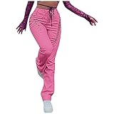 Gotisch Highwaist Hose Damen Lederlook Lack Optik Hose mit Binde Sexy Aushöhlen Punk Lange Pants Mode Streetwear Hoch Taillierte H