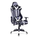 WOLTU® Racing Stuhl Gaming Stuhl Bürostuhl Schreibtischstuhl Sportsitz mit Armlehne, mit Kopfstütze und Lendenkissen, höhenverstellbar, dick gepolsterte Sitzfläche aus Kunstleder, Weiß, BS13w