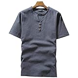 Chinese Style Hanfu T-Shirt Männer Kurzärmeliges Leinen Stück Spitzen koreanische Baumwolllos Bluse Traditionelle Tang Anzug Kung Fu Outfits grau blau 5XL