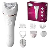 Philips Epilator Series 8000 BRE735/00 - Epilierer für Frauen, leistungsstarke und sanfte Epilation für bis zu 4 Wochen glatte Haut, inkl. 7 Aufsätze, kabellos mit Nass- und Trockenfunktion, weiß